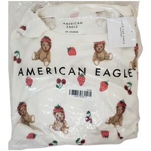 AMERICAN EAGLE Pajama Set Women Luxe Plush Teddy Bears Strawberries Cherries NWT